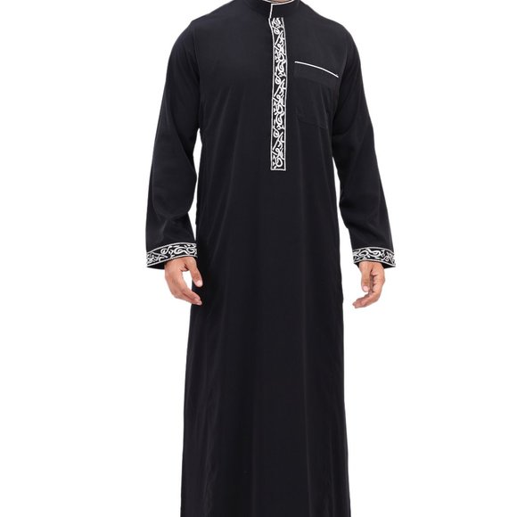Men Arab thoub Dishdash Long Sleeve Thobe Islamic Robe Kaftan Abaya Dress - Picture 5 of 14